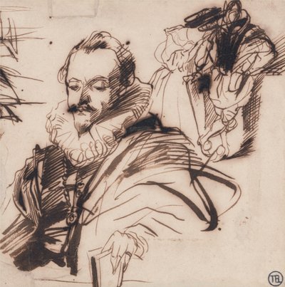 Studie van een Heer in 17e Eeuwse Kleding, Naar Van Dyck door Richard Parkes Bonington